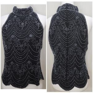 Papell Boutique Vintage Y2K Silk Evening Beaded Tulip Hem Halter Top, Medium